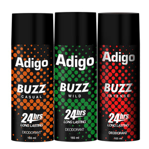 Adigo Buzz Wild, Casual & Intense 24hrs Long Lasting Deodorant 165ml - Stanvac Prime