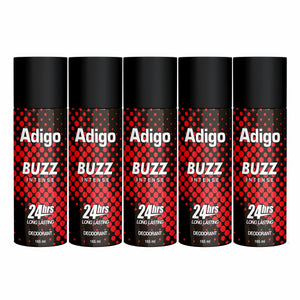 Adigo Buzz Deodorant - Intense 165ml(Pack Of 5)