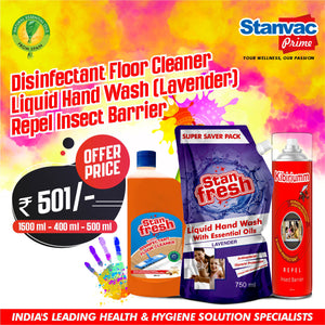 Kibiriumm Repel Insect Barrier -400ml, Stanfresh Liquid Hand Wash - Lavender 1500ml &  Disinfectant Floor Cleaner - Sandal 500ml