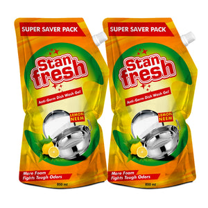 Stanfresh Anti-Germ Dishwash Gel - Lemon Neem 850ml (Pack Of 2) - Stanvac Prime